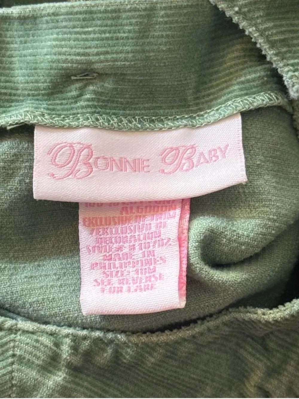 Bonnie Baby Mint Green Corduroy Butterfly Embroidered Dress 18M EUC